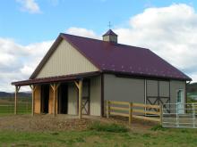 30x32x10 horse stable, half-section barn doors, 6x30 porch overhang